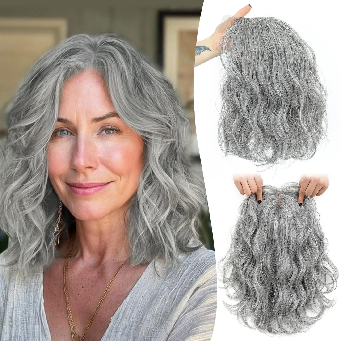 Natural Wavy Hair Topper for Crown Volume & Thinning Hair