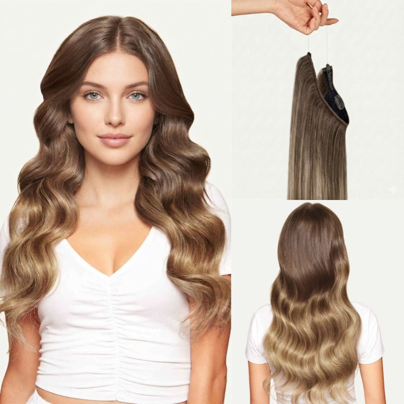 100% Human Hair Halo Extensions - #4p/27