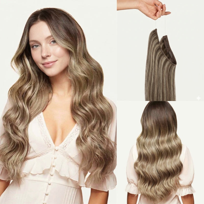 100% Human Hair Halo Extensions - Dark Brown