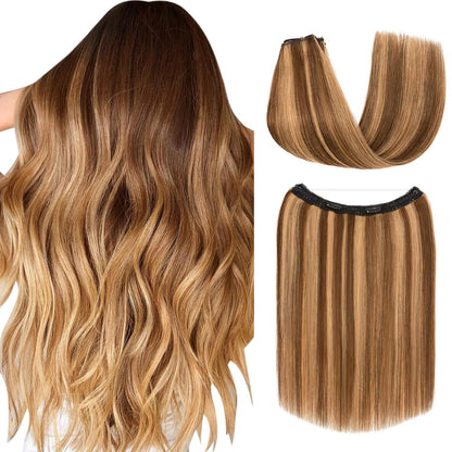 VIVACROWN Signature Hybrid Halo Extensions - Secure Clips & Invisible Wire - Natural Look Fiber for Instant Volume