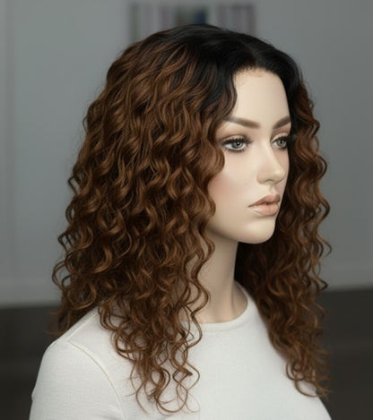 9×14 プレミアムカーリーモノベース人毛トッパー（女性用） 