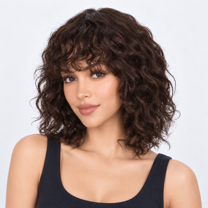 Oferta Flash 🔔 Extensiones de Cabello Humano Onduladas y Rizadas con Base Suiza, Atadas a Mano y Flequillo 