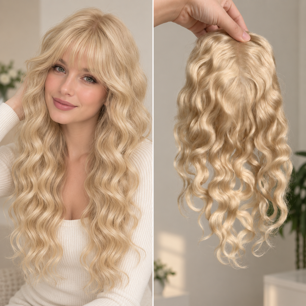Full Hand tied Base Curly Wavy Human Hair Toppers Clip in Topper for Women