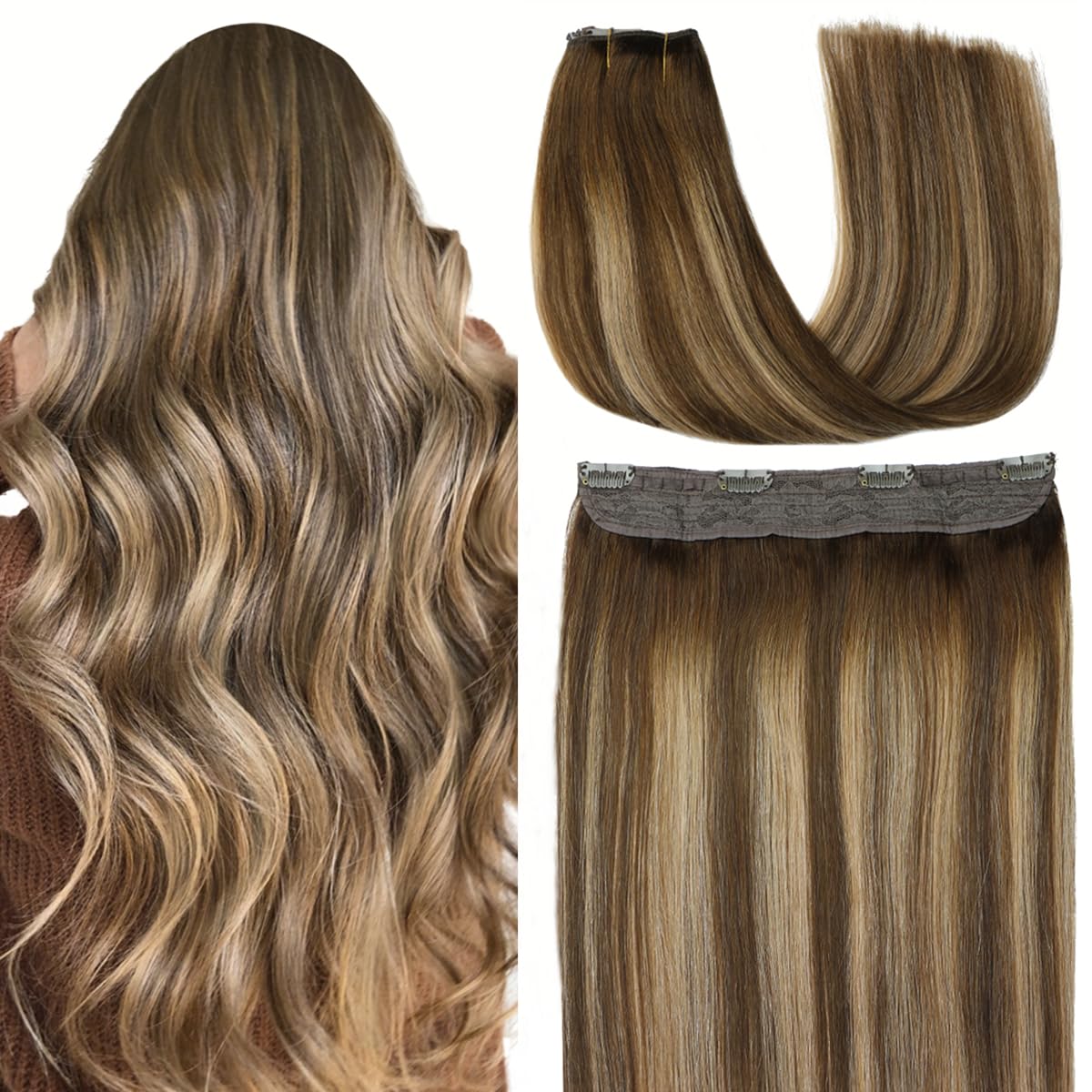 VIVACROWN Signature Hybrid Halo Extensions - Secure Clips & Invisible Wire - Natural Look Fiber for Instant Volume