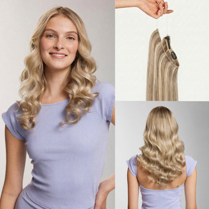 100% Human Hair Halo Extensions - Ash Brown Highlights