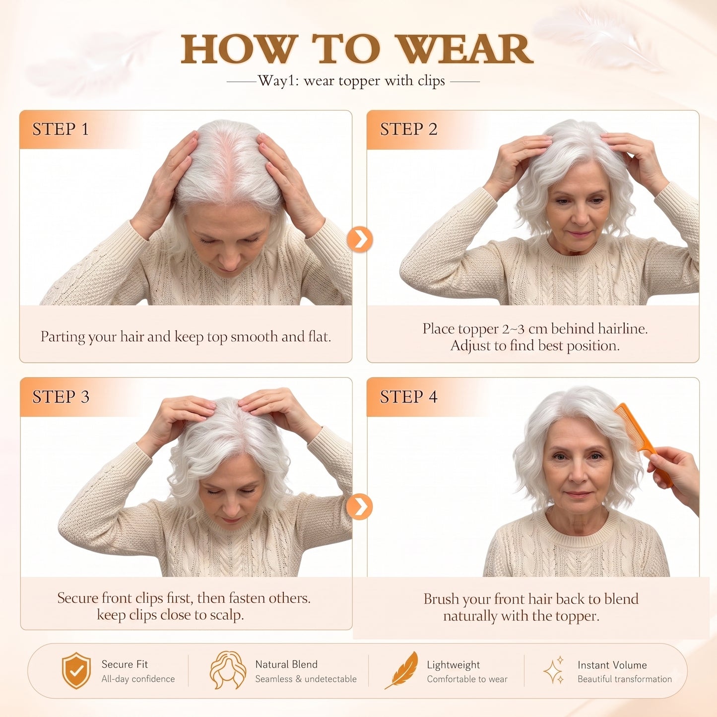 Natural Wavy Hair Topper for Crown Volume & Thinning Hair