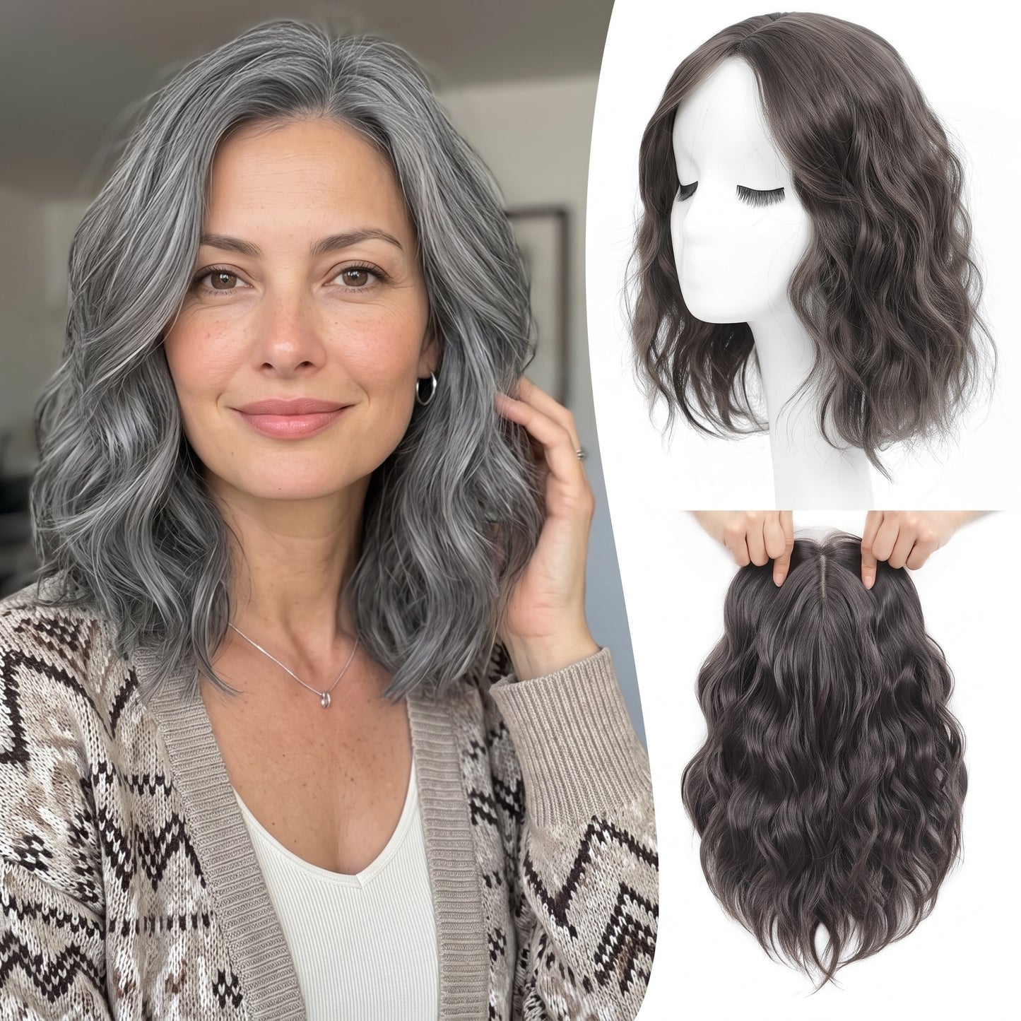 Natural Wavy Hair Topper for Crown Volume & Thinning Hair
