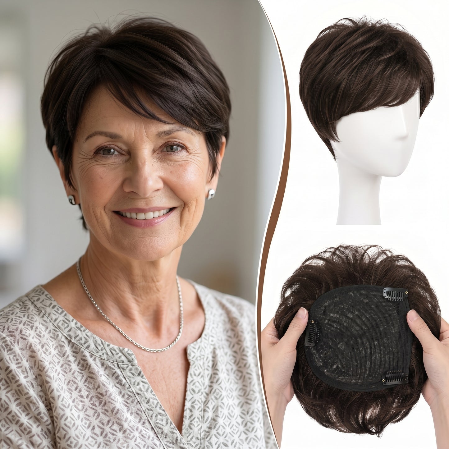 Instant Volume Short Hair Topper - Seamless Clip-In Coverage for Fine & Thinning Hair