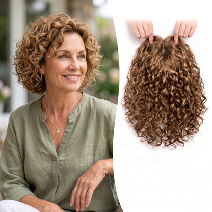 Wool Curl Hair Topper — Seamless Clip-In Piece for Instant Crown Volume & Thinning Roots