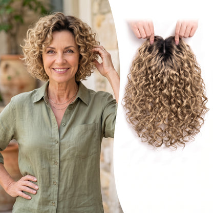 Wool Curl Hair Topper — Seamless Clip-In Piece for Instant Crown Volume & Thinning Roots