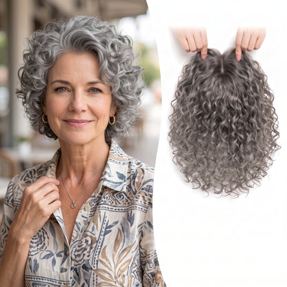 Wool Curl Hair Topper — Seamless Clip-In Piece for Instant Crown Volume & Thinning Roots