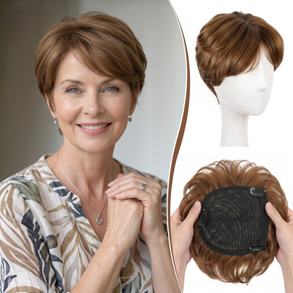 Instant Volume Short Hair Topper - Seamless Clip-In Coverage for Fine & Thinning Hair