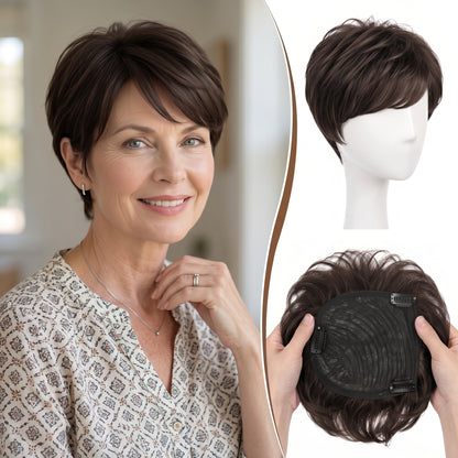 Instant Volume Short Hair Topper - Seamless Clip-In Coverage for Fine & Thinning Hair
