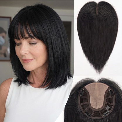 Straight Bob Hair Topper with Bangs – Instant Crown Volume & Coverage for Thinning Hair