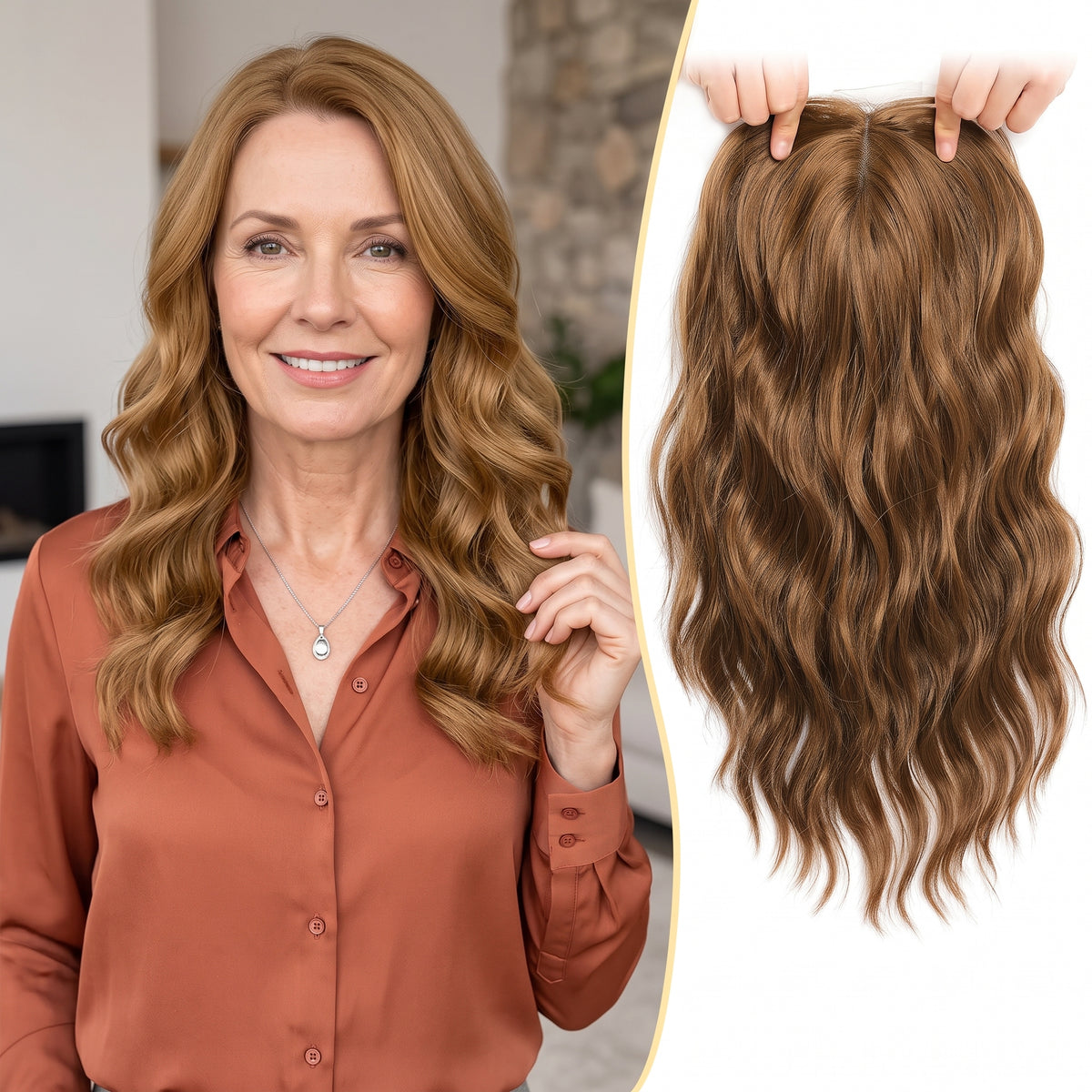 Seamless Wavy Hair Topper for Women – Natural Hairline & Crown Volume