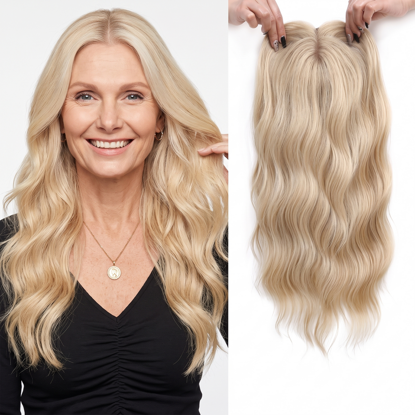 Seamless Wavy Hair Topper for Women – Natural Hairline & Crown Volume