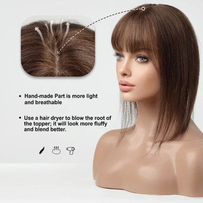 Straight Hair Topper with Bangs – Natural Volume Clip-in for Thinning Hair