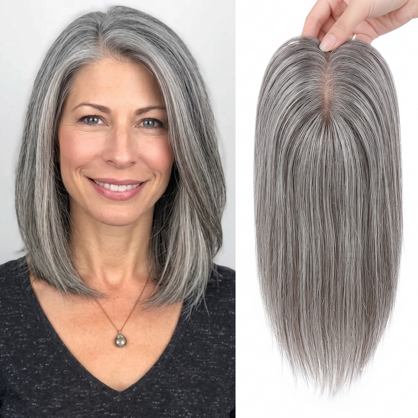Natural Invisible Straight Hair Topper – Seamless Crown Volume for Thinning Hair
