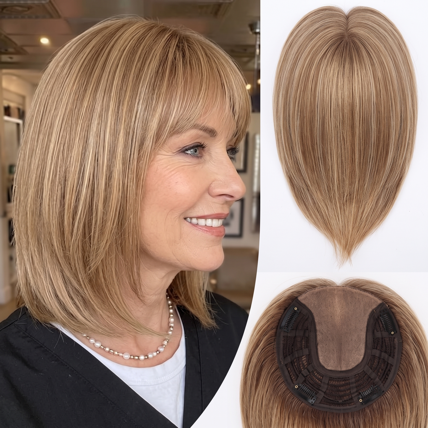 Straight Bob Hair Topper with Bangs – Instant Crown Volume & Coverage for Thinning Hair