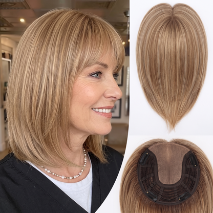 Straight Bob Hair Topper with Bangs – Instant Crown Volume & Coverage for Thinning Hair
