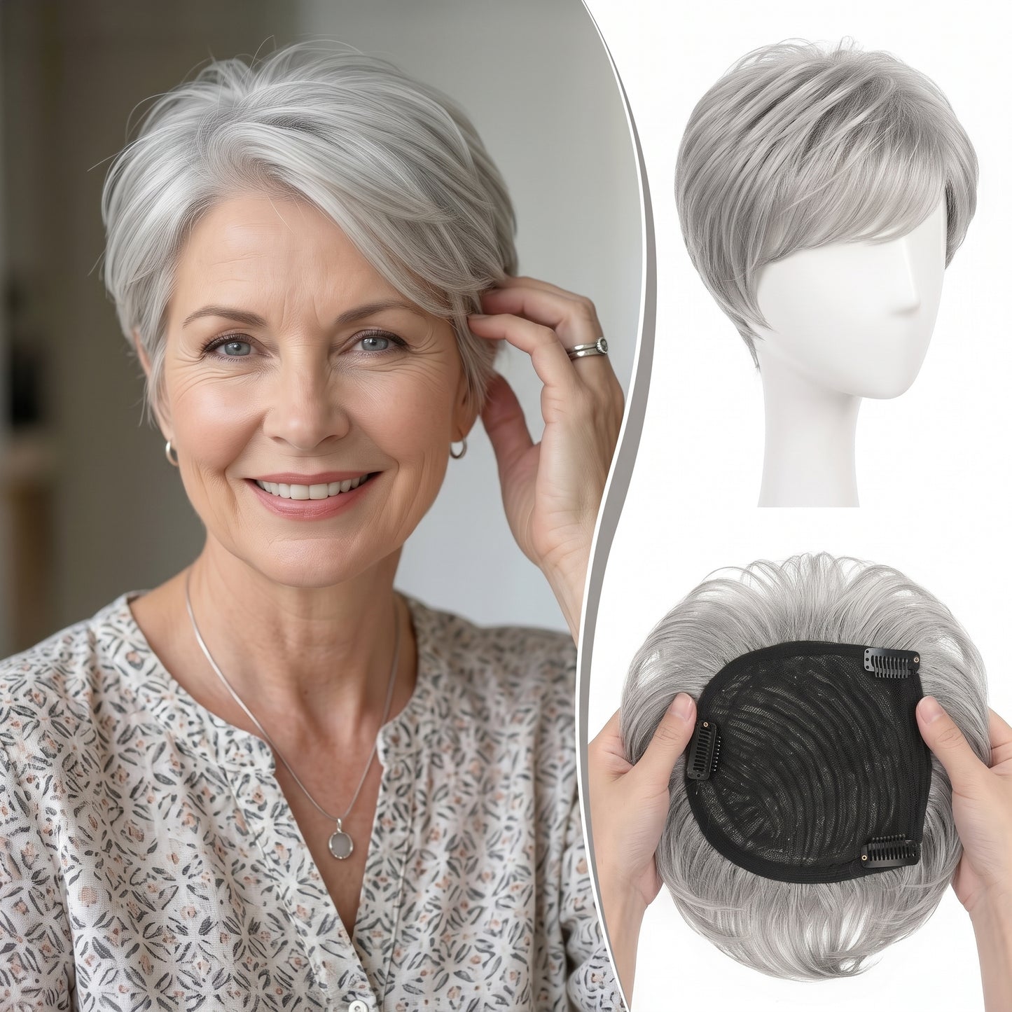 Instant Volume Short Hair Topper - Seamless Clip-In Coverage for Fine & Thinning Hair
