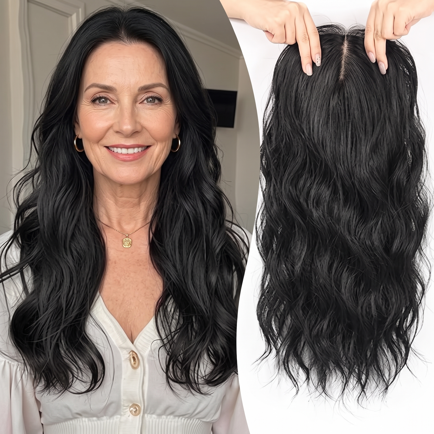 Seamless Wavy Hair Topper for Women – Natural Hairline & Crown Volume