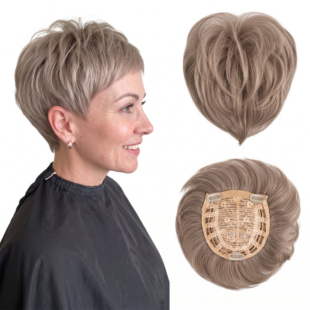 2025年ホットセール 通気性とナチュラル性に優れた薄毛女性用ショートヘアトッパー