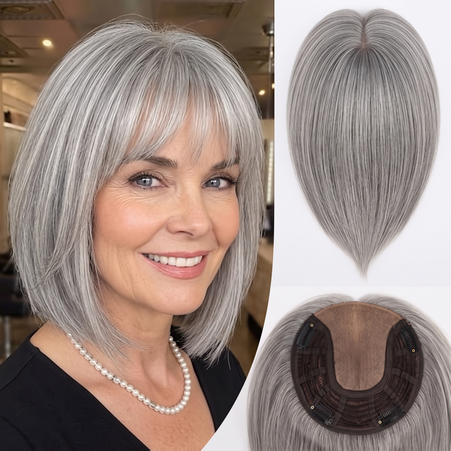 Straight Bob Hair Topper with Bangs – Instant Crown Volume & Coverage for Thinning Hair