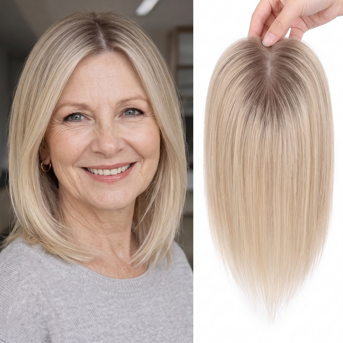 Natural Invisible Straight Hair Topper – Seamless Crown Volume for Thinning Hair