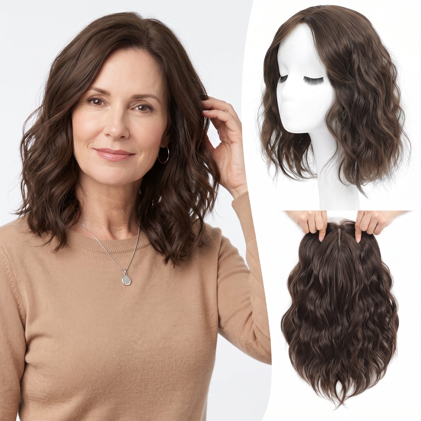 Natural Wavy Hair Topper for Crown Volume & Thinning Hair