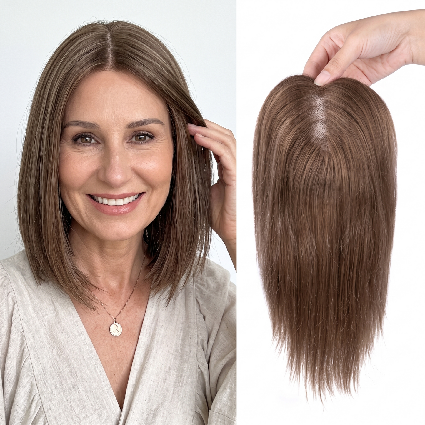 Natural Invisible Straight Hair Topper – Seamless Crown Volume for Thinning Hair