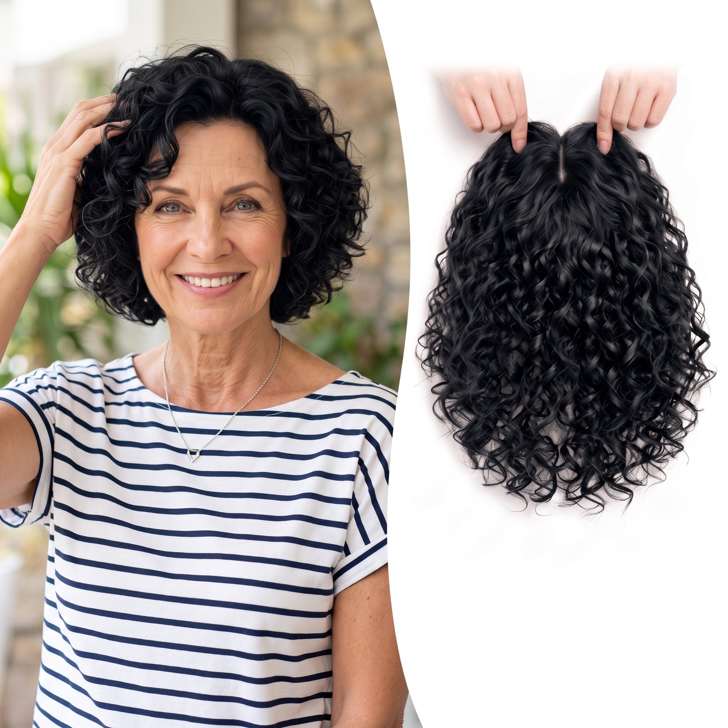 Wool Curl Hair Topper — Seamless Clip-In Piece for Instant Crown Volume & Thinning Roots