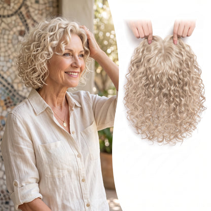 Wool Curl Hair Topper — Seamless Clip-In Piece for Instant Crown Volume & Thinning Roots
