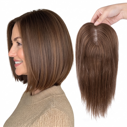 Natural Invisible Straight Hair Topper – Seamless Crown Volume for Thinning Hair