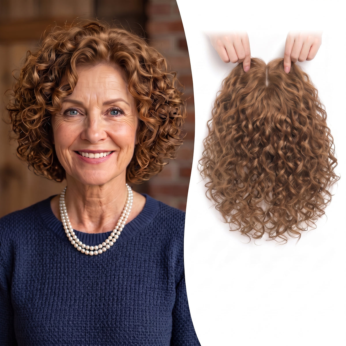 Wool Curl Hair Topper — Seamless Clip-In Piece for Instant Crown Volume & Thinning Roots