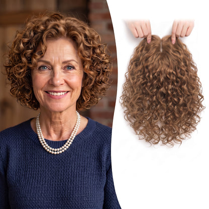 Wool Curl Hair Topper — Seamless Clip-In Piece for Instant Crown Volume & Thinning Roots