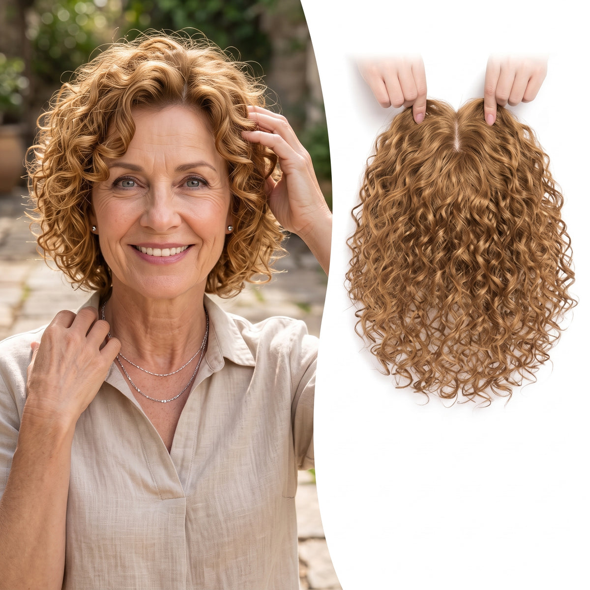 Wool Curl Hair Topper — Seamless Clip-In Piece for Instant Crown Volume & Thinning Roots