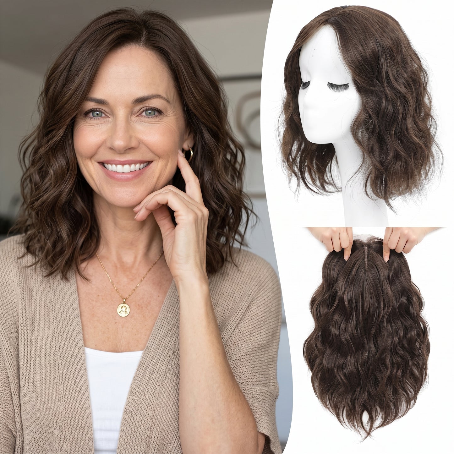 Natural Wavy Hair Topper for Crown Volume & Thinning Hair