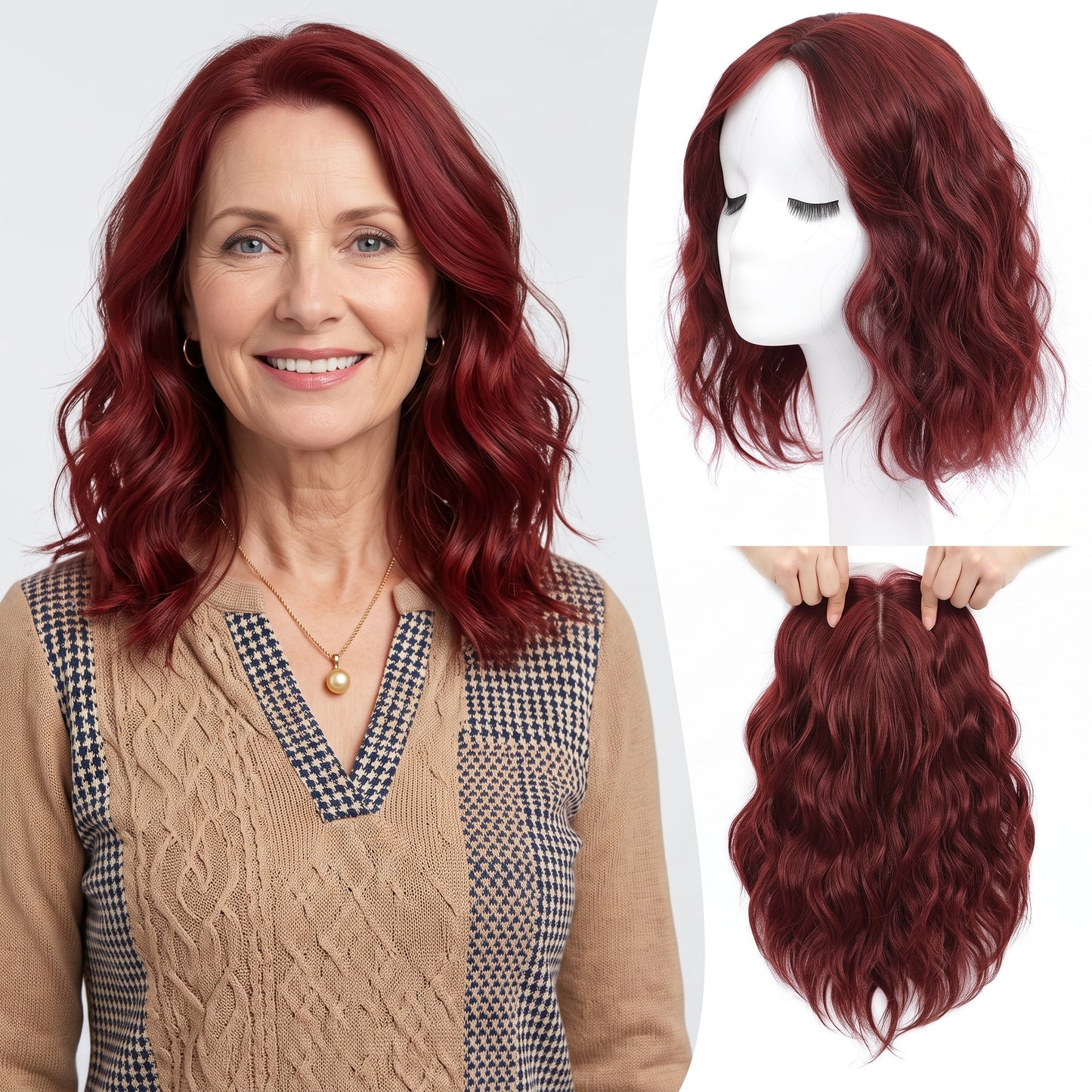 Natural Wavy Hair Topper for Crown Volume & Thinning Hair