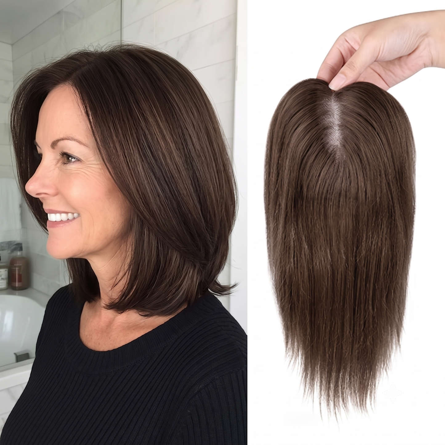 Natural Invisible Straight Hair Topper – Seamless Crown Volume for Thinning Hair