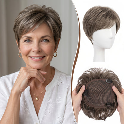 Instant Volume Short Hair Topper - Seamless Clip-In Coverage for Fine & Thinning Hair