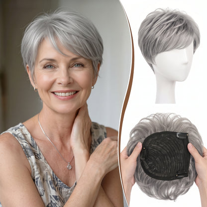 Instant Volume Short Hair Topper - Seamless Clip-In Coverage for Fine & Thinning Hair