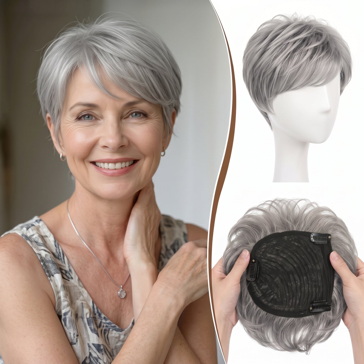 Instant Volume Short Hair Topper - Seamless Clip-In Coverage for Fine & Thinning Hair