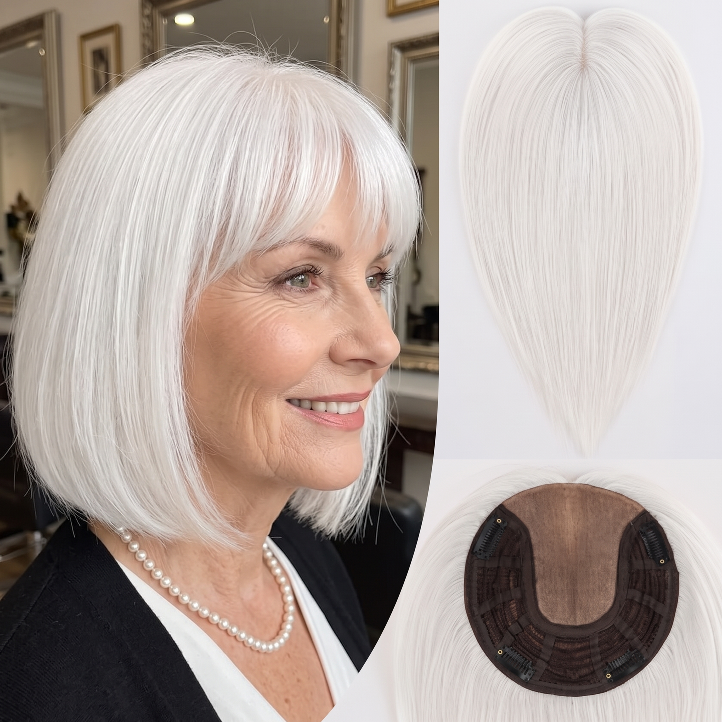 Straight Bob Hair Topper with Bangs – Instant Crown Volume & Coverage for Thinning Hair
