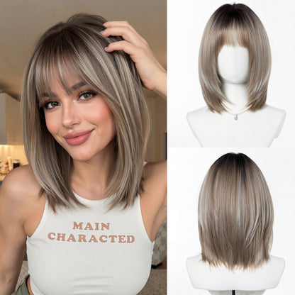 Classic White BOB Wig with Bangs — Short Straight Bobo Hairpiece for Women