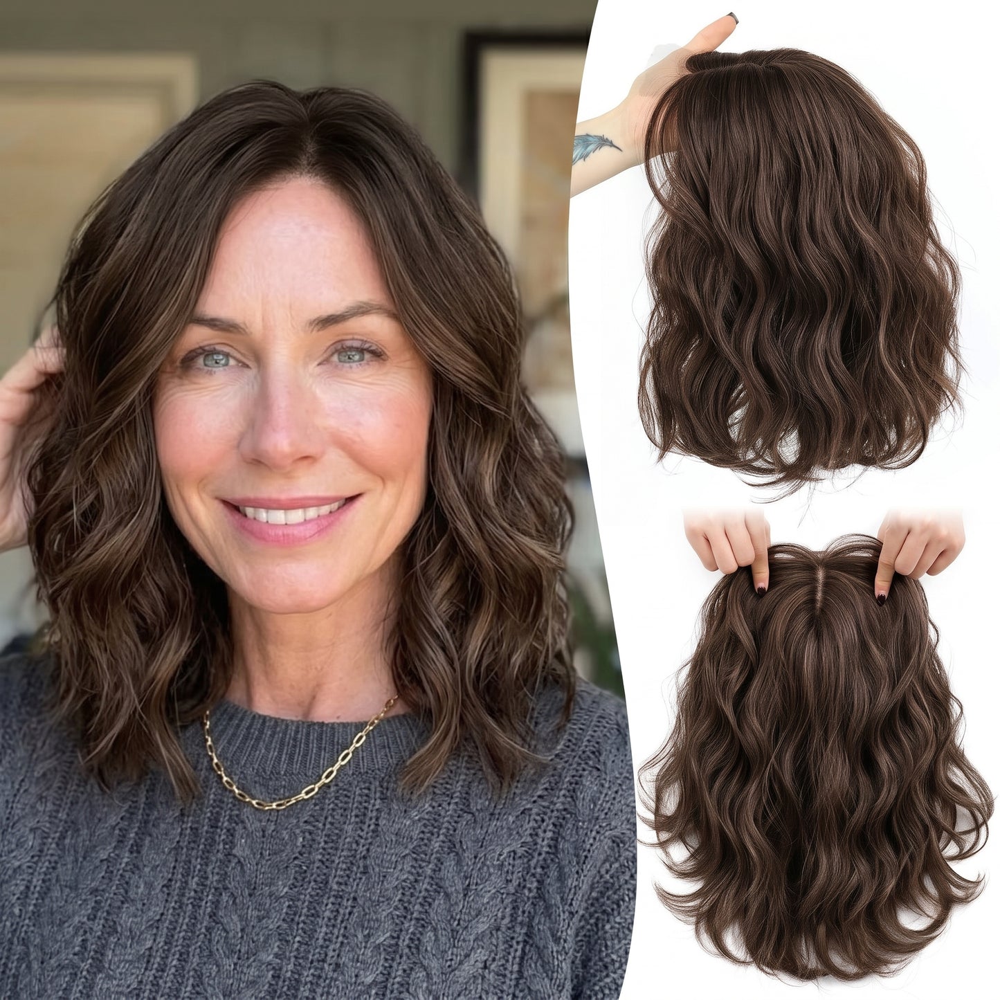 Natural Wavy Hair Topper for Crown Volume & Thinning Hair