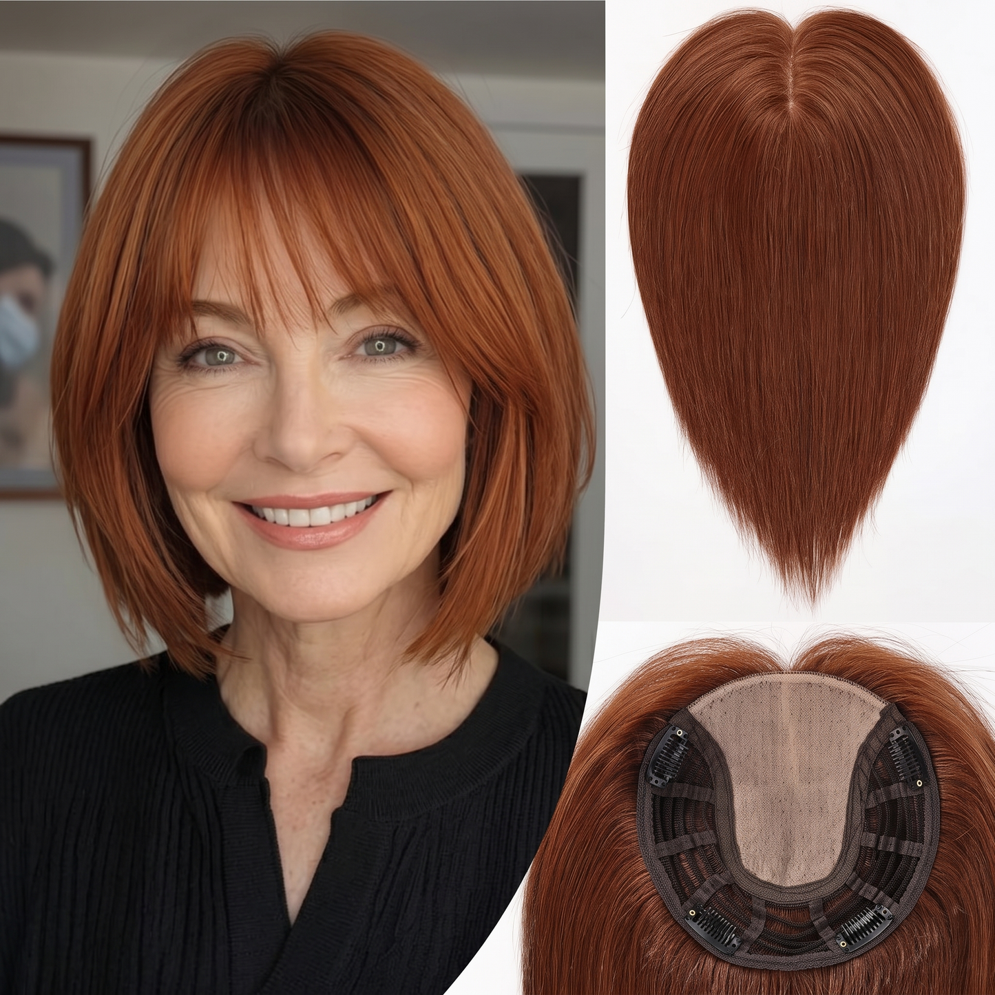 Straight Bob Hair Topper with Bangs – Instant Crown Volume & Coverage for Thinning Hair