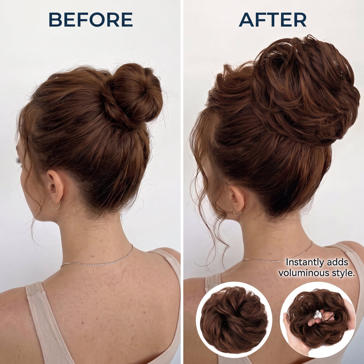 100% Human Hair Messy Bun Scrunchie – Volumizing Bun Hairpiece (2PCS)