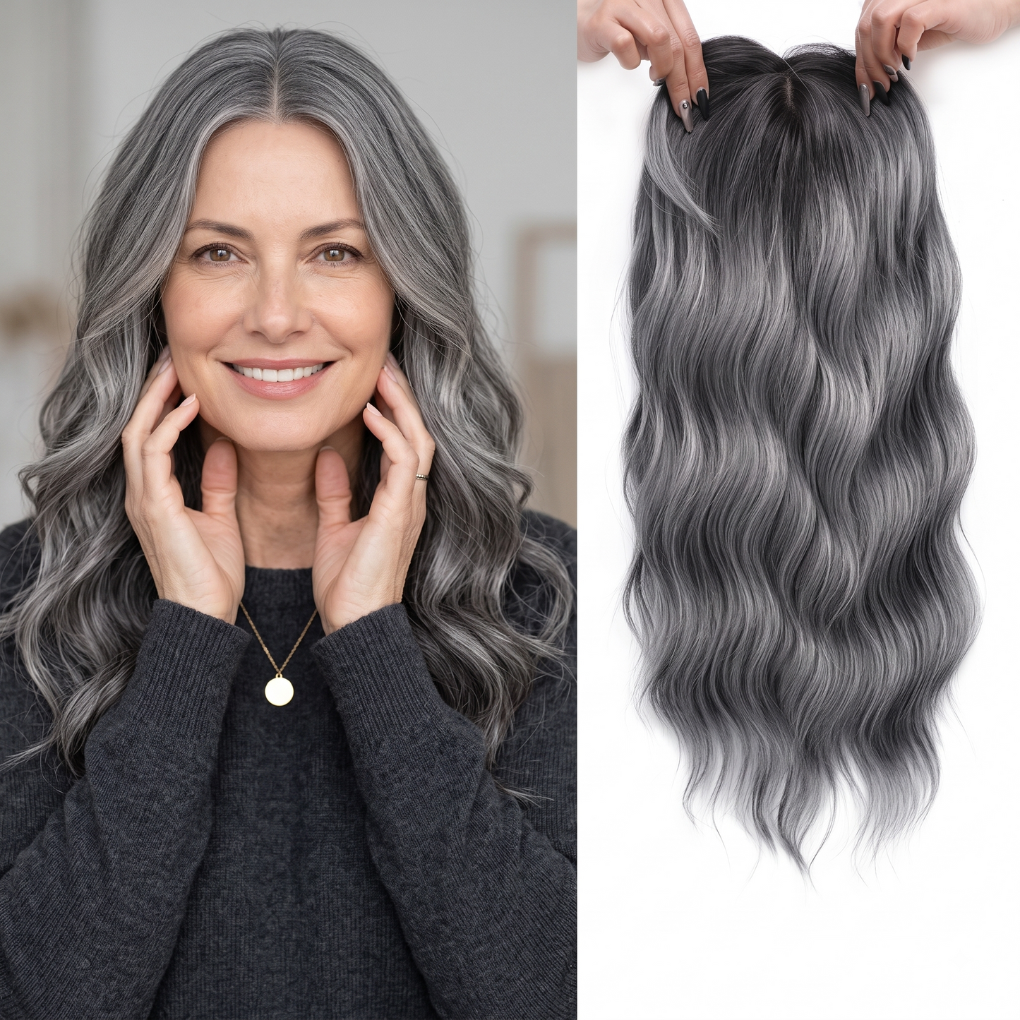 Seamless Wavy Hair Topper for Women – Natural Hairline & Crown Volume