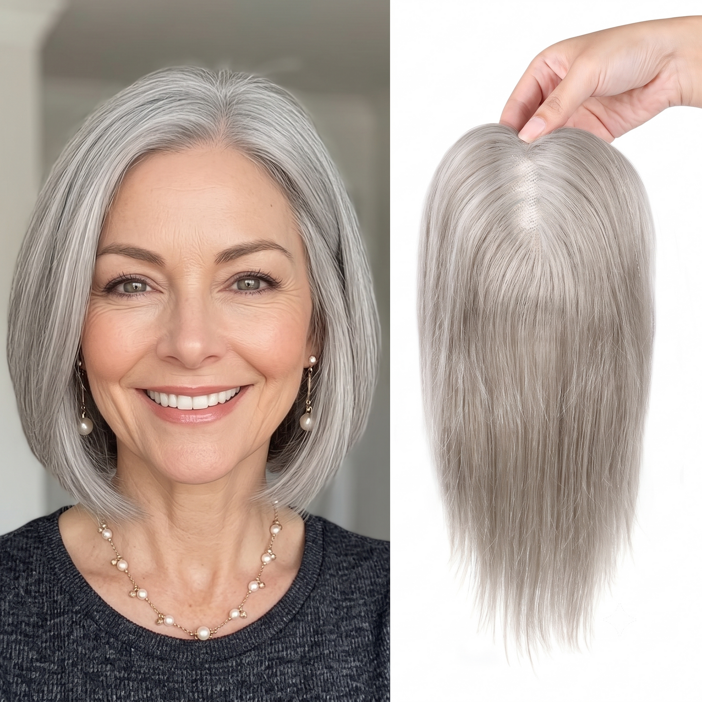 Natural Invisible Straight Hair Topper – Seamless Crown Volume for Thinning Hair